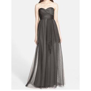 $310 AMSALE Draped Tulle Gown WEDDING BRIDESMAID PROM PAGEANT FORMAL CHARCOAL 10